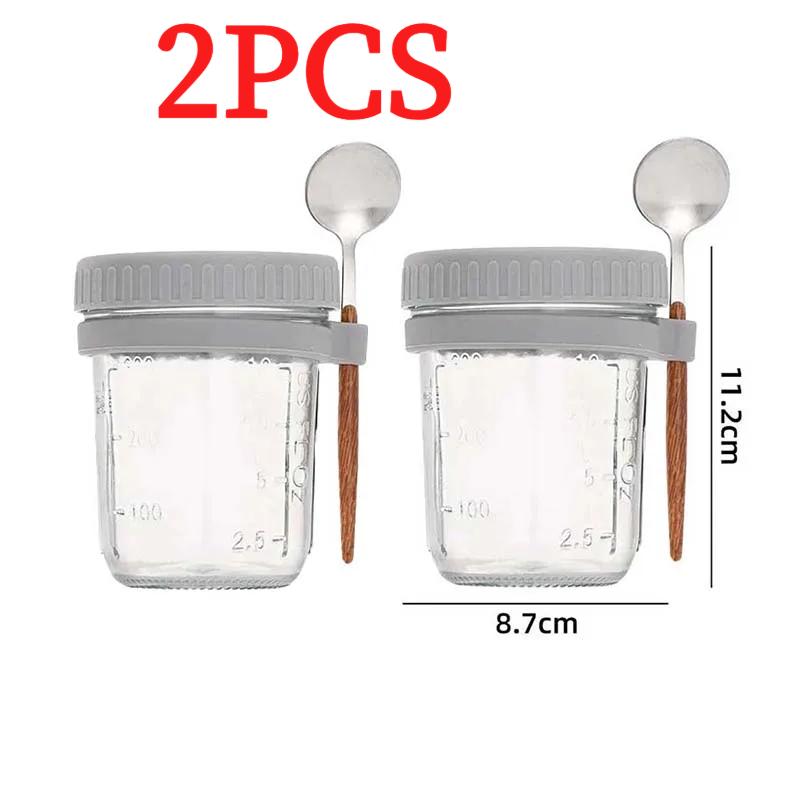 

2PCS Overnight Oats Containers with Lids and Spoon Set Airtight Container with Measurement Marks Reusable Yogurt Cups for Cereal