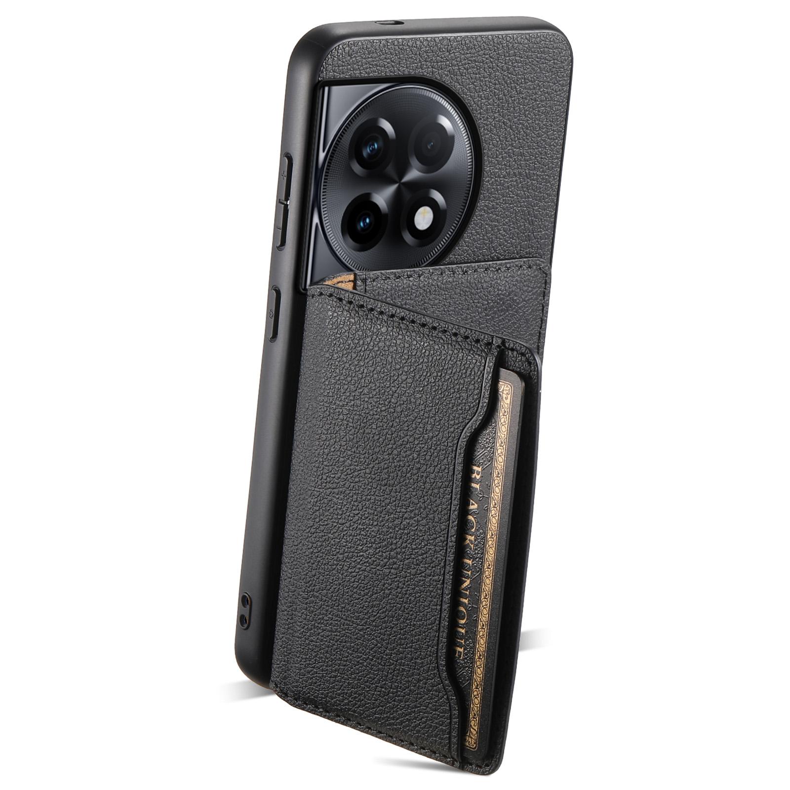 

For OnePlus Ace 2 5G/11R 5G Case Calf Texture Leather Coated PC+TPU Cover with Card Slots Black