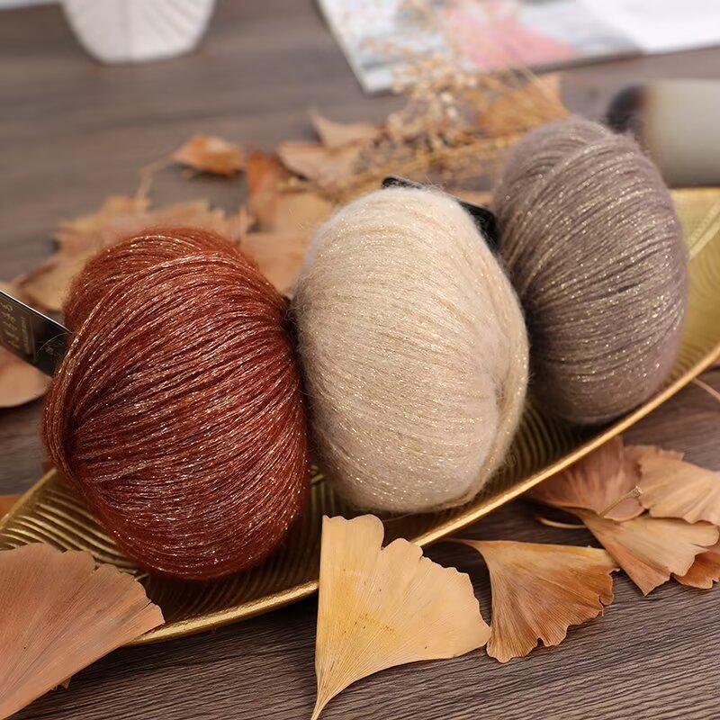 Gold Lurex Mohair Silk Yarn 25g for Knitting Scarves, Gloves, Hats, and Shawls