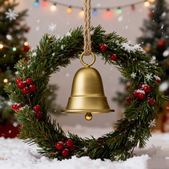 Yousheng Rustic Metal Christmas Bell Large Red Green Golden Jingle Bell Christmas Tree Hanging Decor Vintage Handmade Wind Chime for Tree Wreath Door