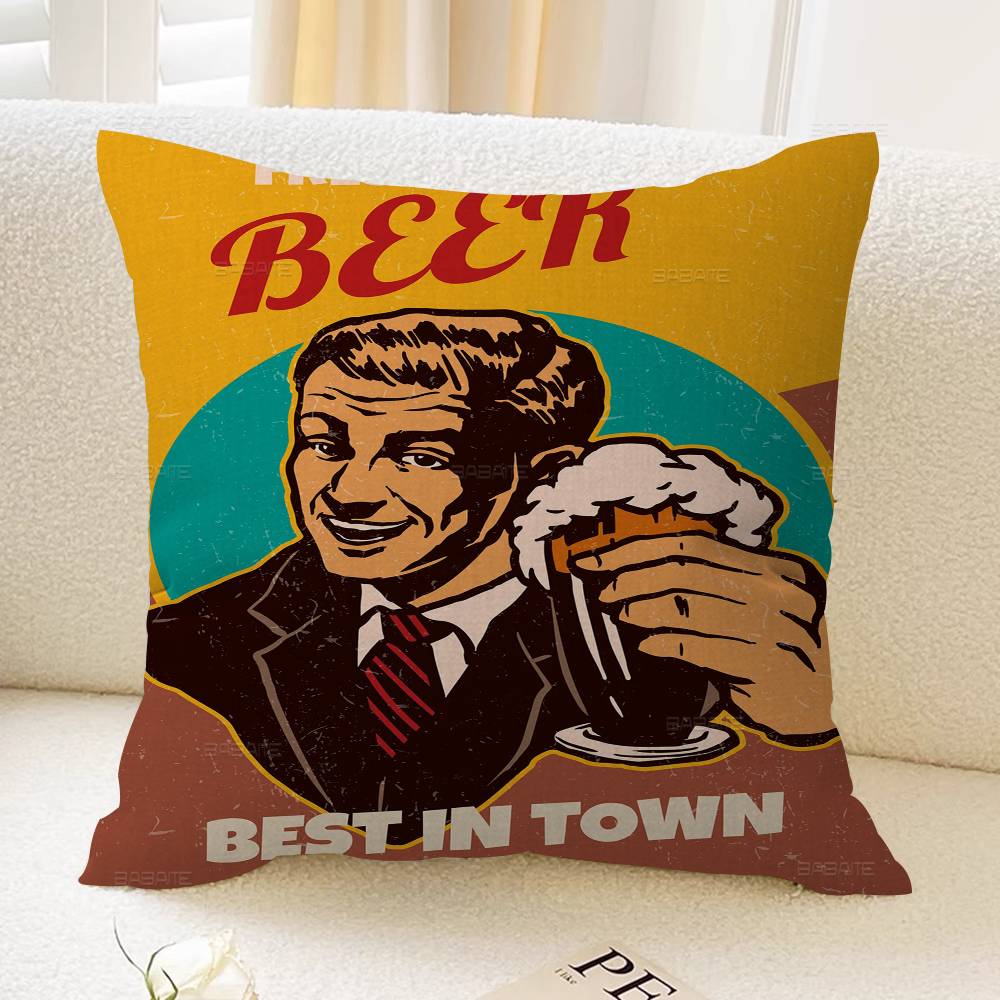 Anime Retro Beer Drink Art Pillow Cover for Bedroom Room and Living Room Sofa Decorative Cushion Cover