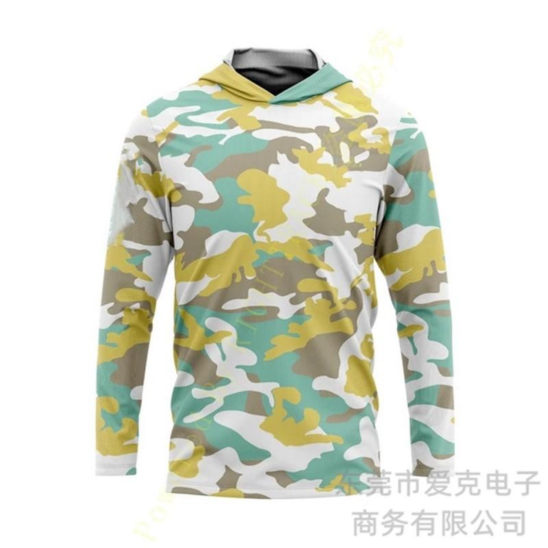 Mens Quick-Dry UV Protection Fishing Jacket With Hood Camouflage Outdoor Long Sleeve Sunproof Coat