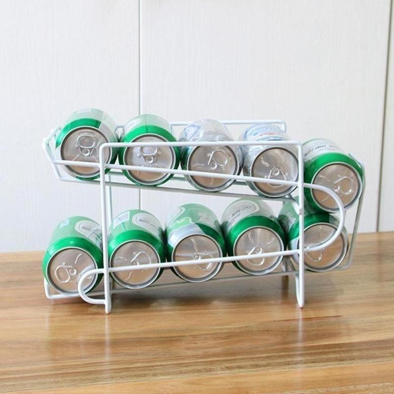 Iron Double-layer Cola Storage Rack Kitchen Soda Can Rolling Shelf Beer And Cola Sorting And Storage Rack Desktop Soda Can Rack