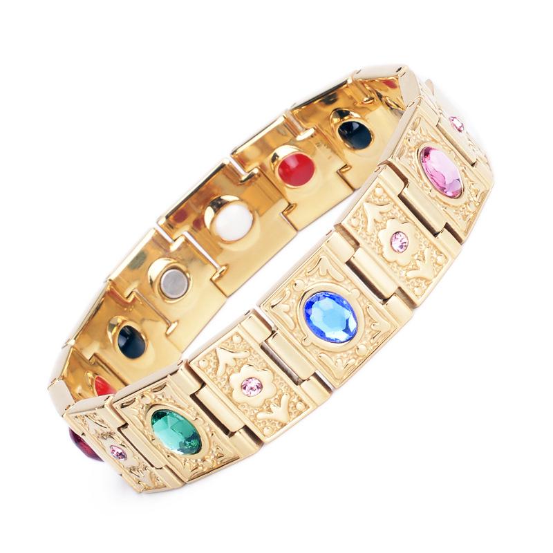 Men's Stainless Steel Magnetic Bracelet with Germanium & Diamond Elements, Titanium Steel, 106 Gemstones