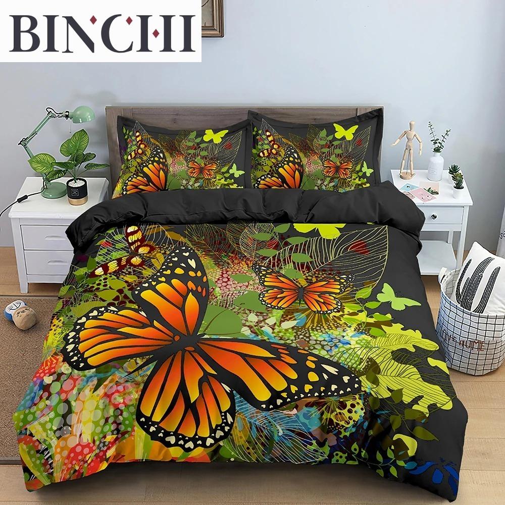 Butterfly Duvet Cover King Queen Size Animal Floral Bedding Set for Teens Adults Beautiful Flower 23pcs Polyester Quilt Cover