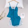 Summer satin pajamas women's silk sexy shorts casual women's lace loungewear set 1111 light luxury