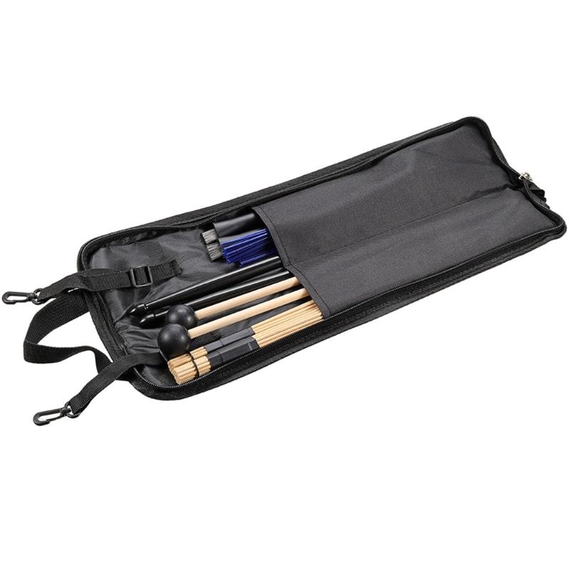 Complete Drum Accessories Comprising Assorted Drumsticks Brushes Mallets Bamboo Rods Waterproof Storage Bag with Pocket