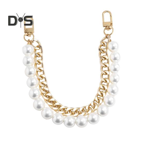 Bag Chain Replacement Handles with Clips Double-layered Faux Pearl Thick Chain Shoulder Bag Decoration Strap Detachable Handbag DIY Chain Craft