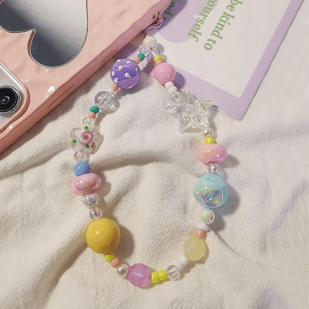 Colorful Beaded Phone Straps 14cm DIY Graffiti Acrylic Star Anti-Lost Phone String Key Chain