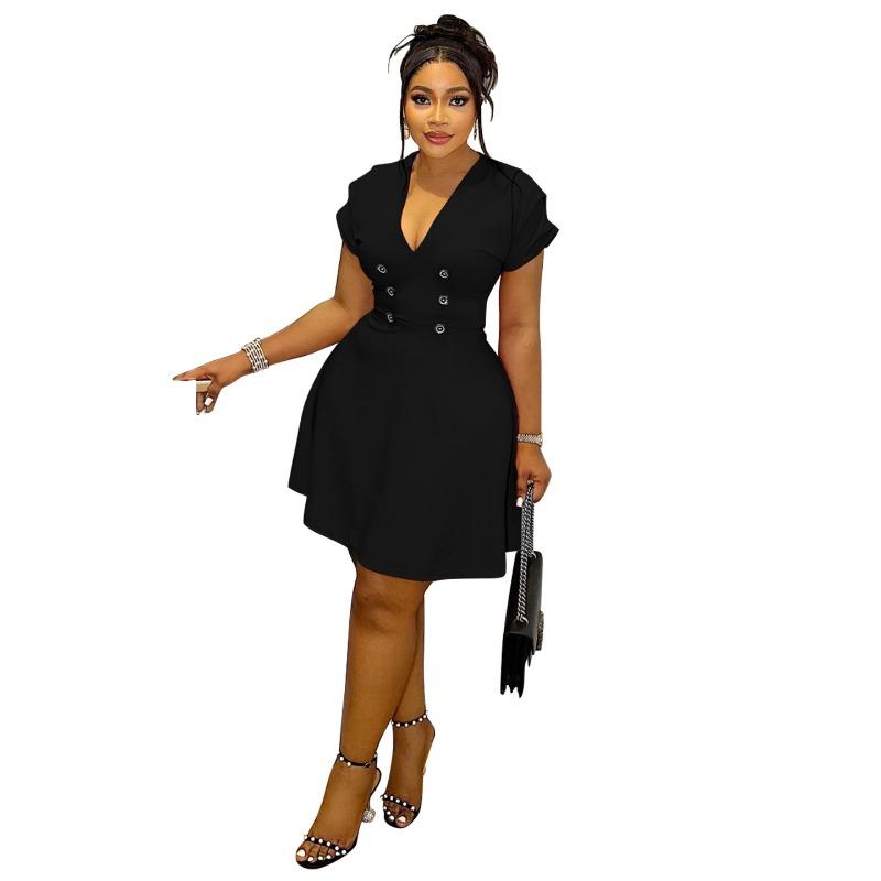 X6085 Plus Size Solid Color V Neck 3 4 Sleeve Dress For Women