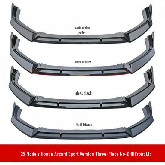 Compatible with 2025 Honda Accord Three-Section Front Lip, No-Drill Installation, Available in Matte, Glossy, Red, and Carbon Fiber Black Finishes.