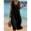 IHUASU Fashion Summer Spring Solid Color Print  V-Neck Sleeveless Casual Dresses