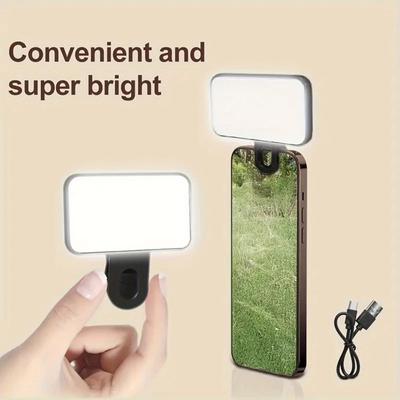 Mini Selfie Fill Light Portable Rechargeable 3 Modes Adjustable Brightness Clip On For Phone, Laptop, Tablet Meeting, Make Up
