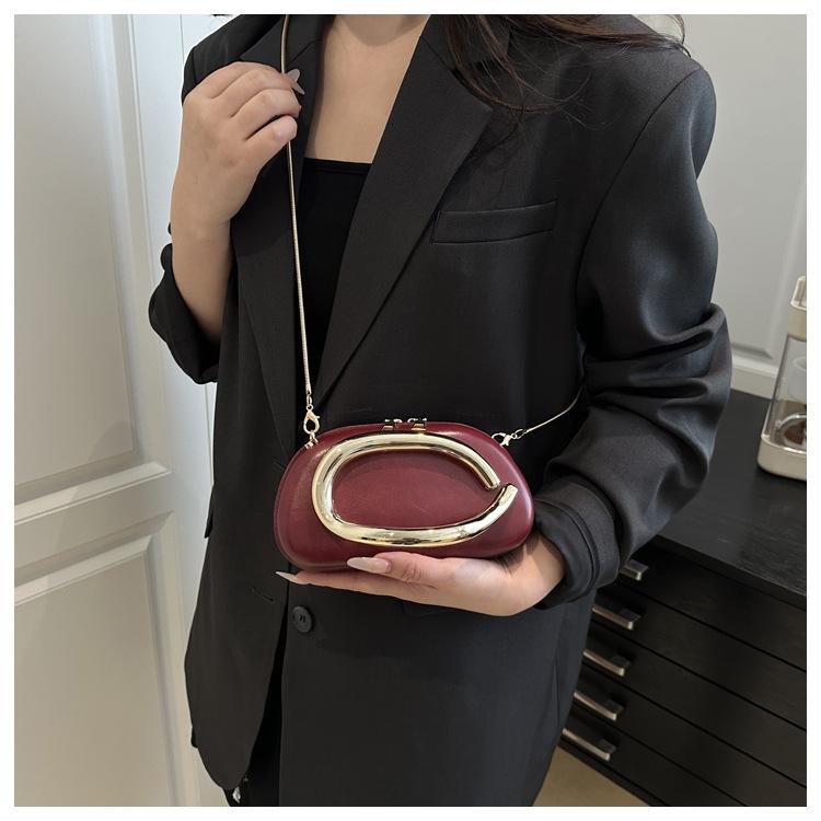 Elegant Oval Faux Leather Evening Clutch Bag for Women, Detachable Chain Strap Shoulder Crossbody Purse, Chic Party Handbag