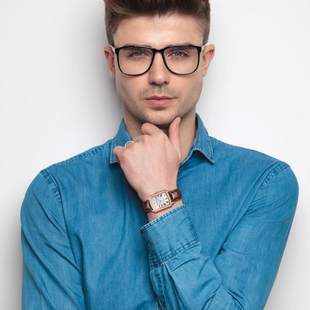 Aroncent Men's Square Waterproof Wristwatch Roman Analog Leather Belt Antique Simple Stylish