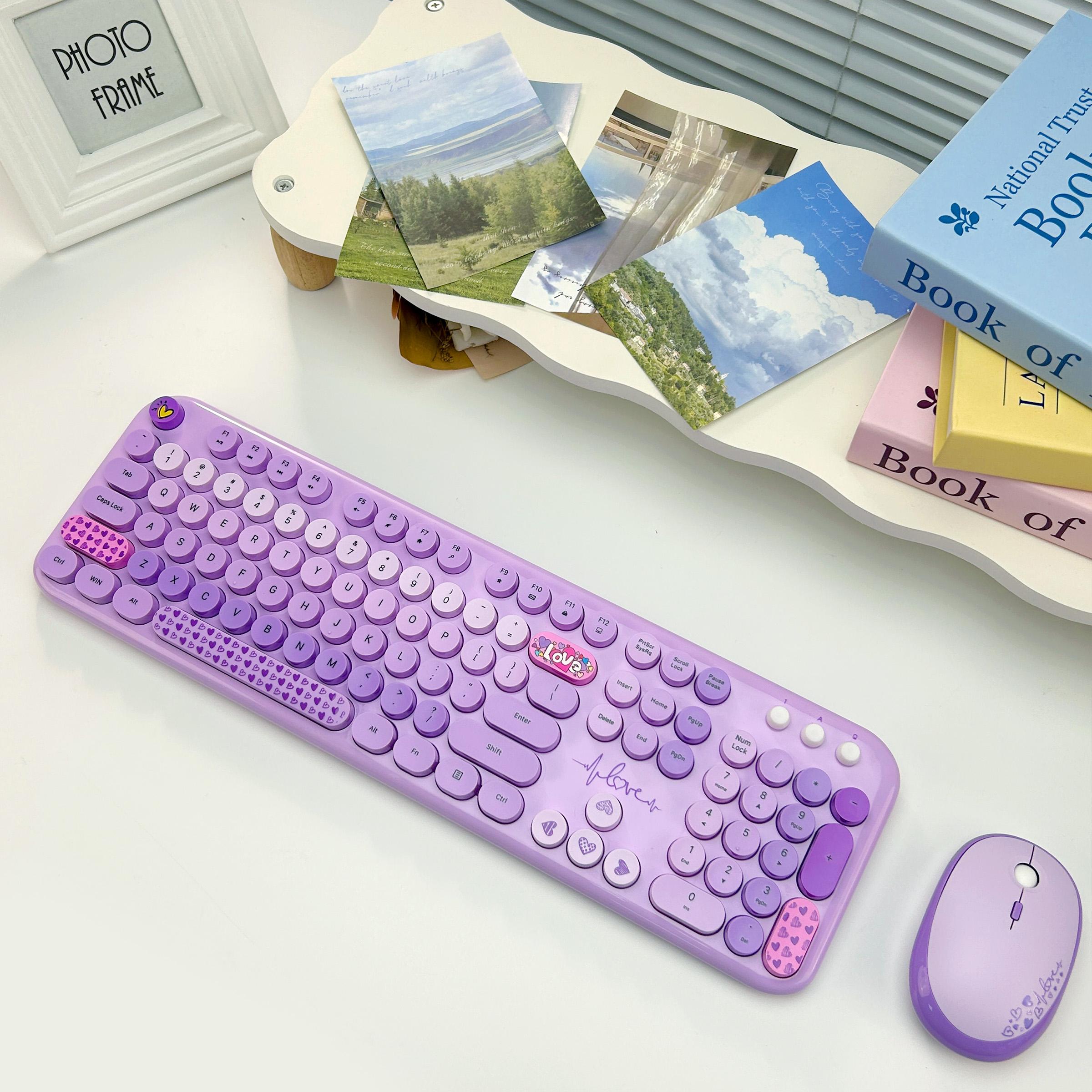 

MOFII Typewriter Nostalgia meets Modern Tech! Cute Full-Size Wireless Keyboard & Large Mouse Combo (2.4GHz) – Compatible w/ PC/Desktop/Laptop фиолетовый