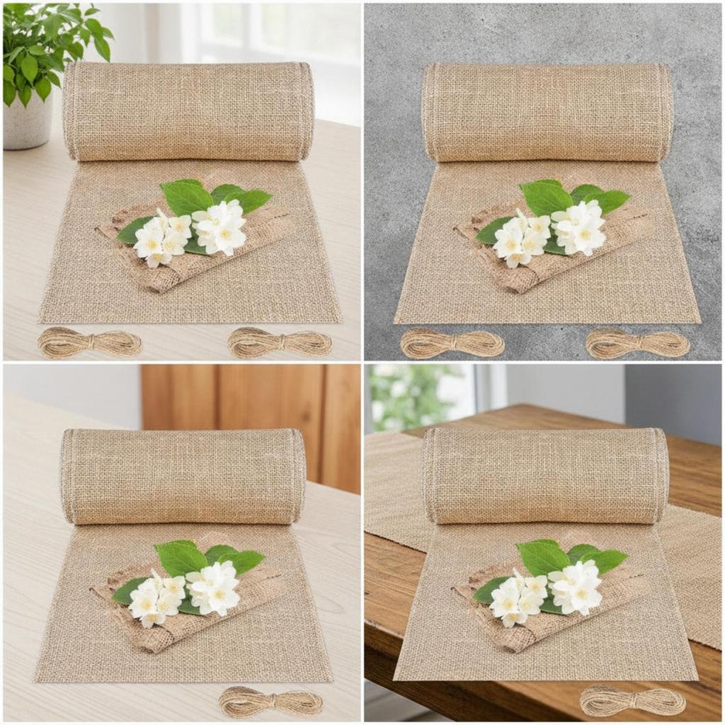 Burlap Table Runner Roll Coarse with Rope Woven for Party Planners,