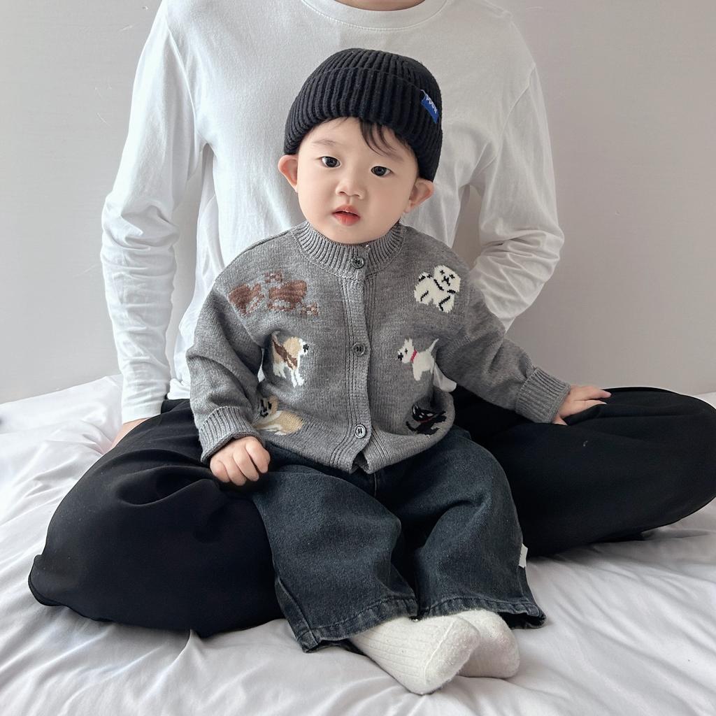 Boys Spring And Autumn Sweater New Baby Girl Cartoon Puppy Knitted Cardigan Jacket
