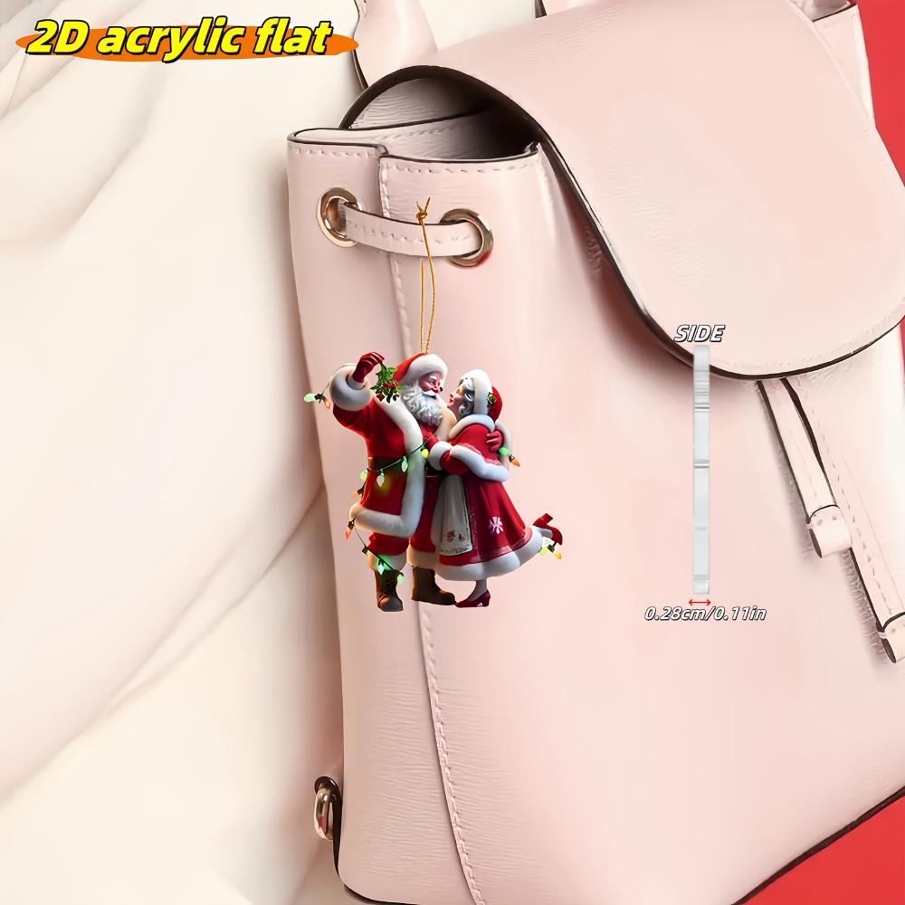 Padrão plano 2D de Papai Noel decoração de feriado pingente para espelho retrovisor de carro chaveiro pingente para mochila presente de aniversário pingente para árvore de Natal