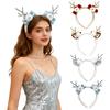 Christmas Headband for Women Fleece Reindeer Antlers Headband with Bow Pompoms for Xmas Party Supplies Halloween Cosplay Accessory