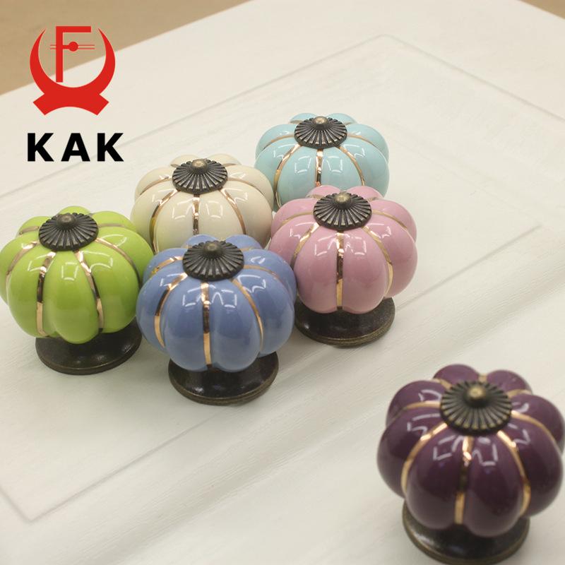 KAK Ceramic Drawer Knobs 40mm Cabinet Pulls Kitchen Handles Cartoon Pumpkin Furniture Handle for Kids Room Furniture Hardware