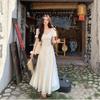 Gentle wind bubble sleeve strap square neck dress children embroidery hollow design French temperament long dress summer