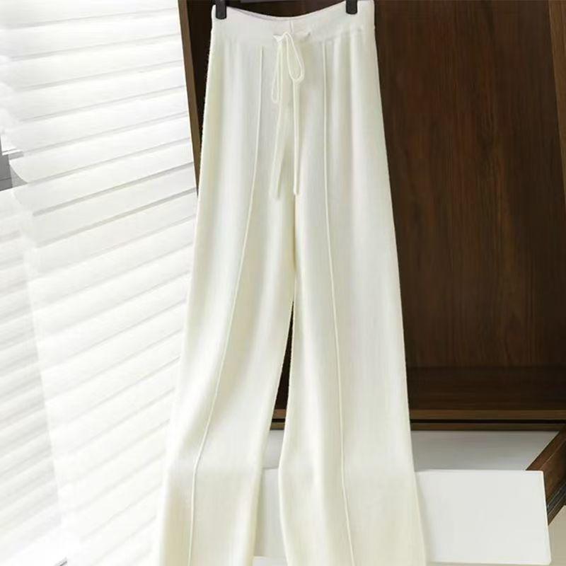 Women's Wool Wide-Leg Pants - Thickened, Loose, Casual, for Autumn/Winter
