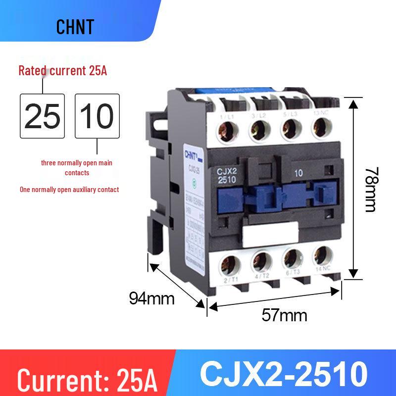 Zhengtai Kunlun AC Contactor CJX2-1210, 220V/380V, 3-Phase, NO/NC