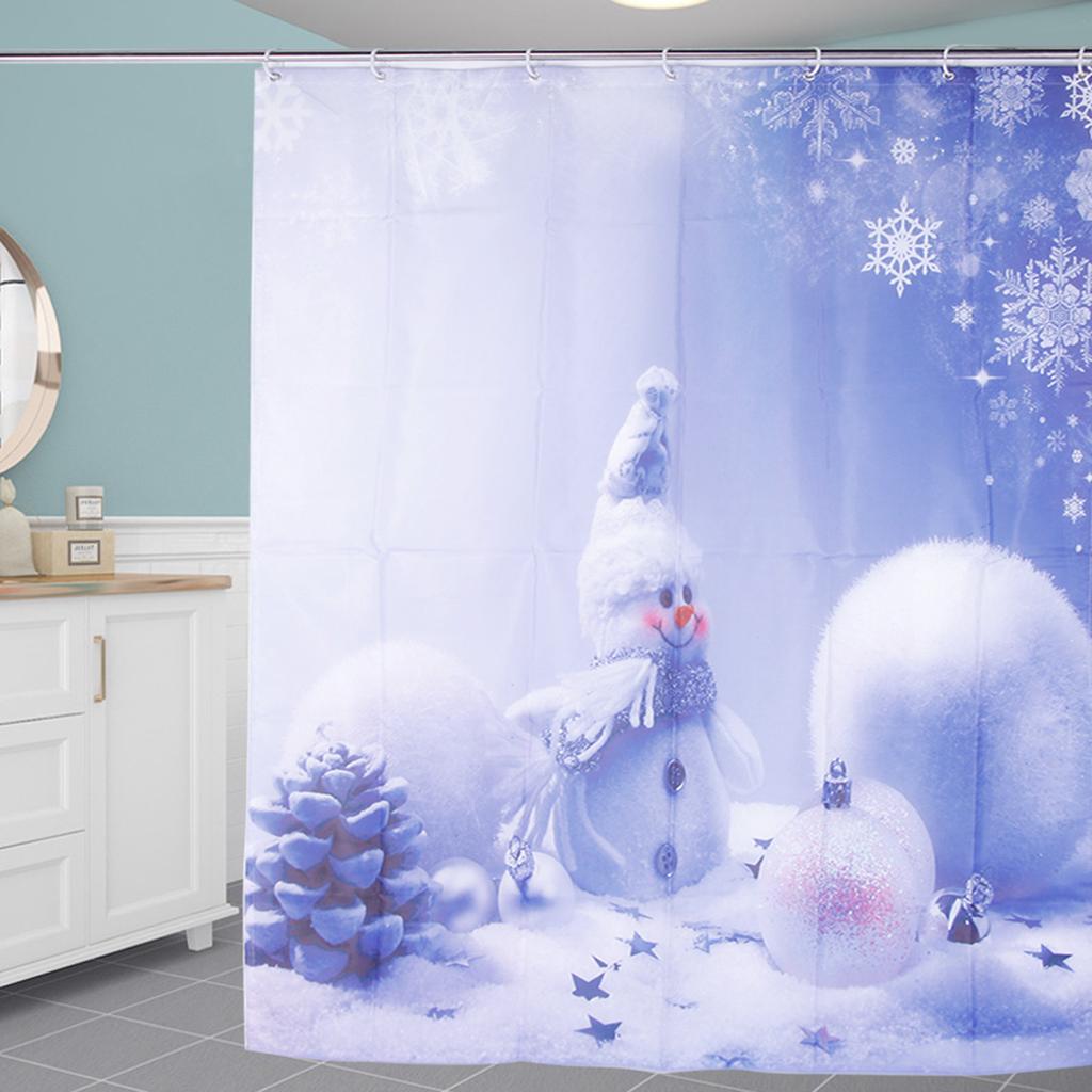 Christmas Waterproof Punch Free Bathroom Bath Shower Curtain Decoration with 12 Hooks Set