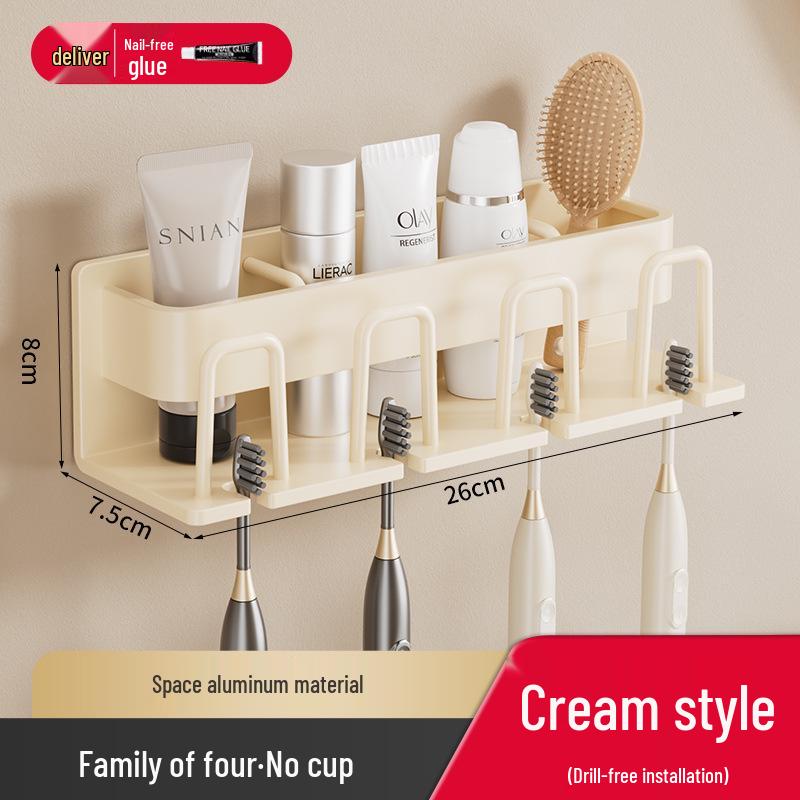 Wall-Mounted Electric Toothbrush & Mouthwash Cup Holder Set - No-Drill Installation