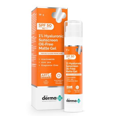 The Derma Co Oil Free Matte Gel Sunscreen SPF 50 PA++++ Lightweight No White Cast For Oily Skin Non Greasy Finish 50 G