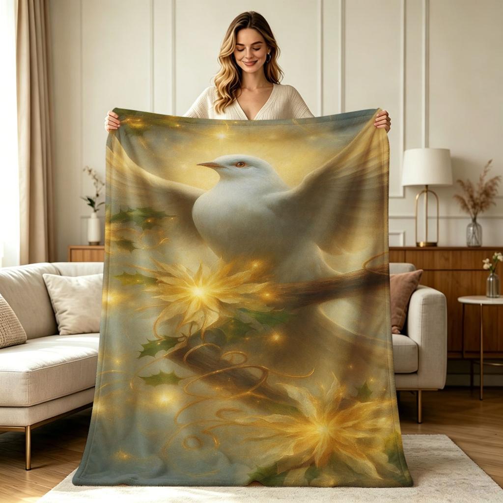 Manta Suave y Cálida de Franela con Paloma de la Paz y Estampado Floral Festivo Manta Acogedora para Todas las Estaciones para Sala de Estar Sofá Dormitorio Oficina Sala de Estar Cómod