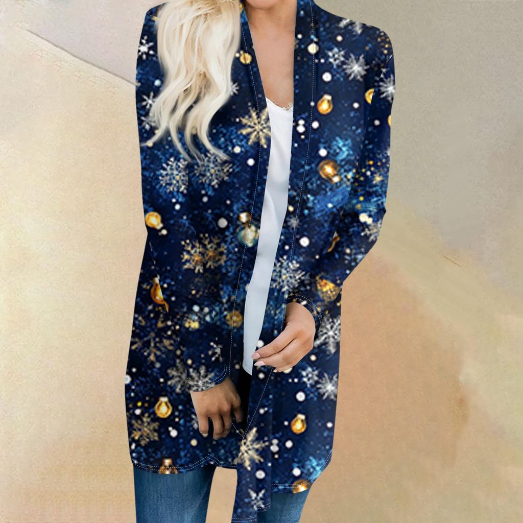 Women's Fashion Casual Christmas Tree Printed Mid-Length Cardigan Jacket