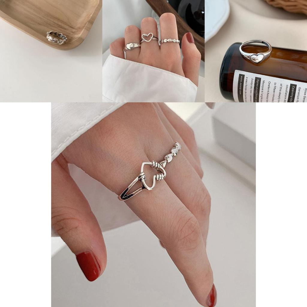 Beautiful Silver 925 Vintage Heart Open Ring For Women Adjustable Stylish Jewelry Finger