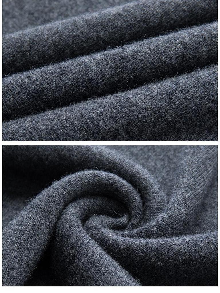 Men's 100% Pure Wool 9-Pin Lapel Sweater, 430g Thickened Base Layer for Middle-Aged Business Casual, Plain Knit.