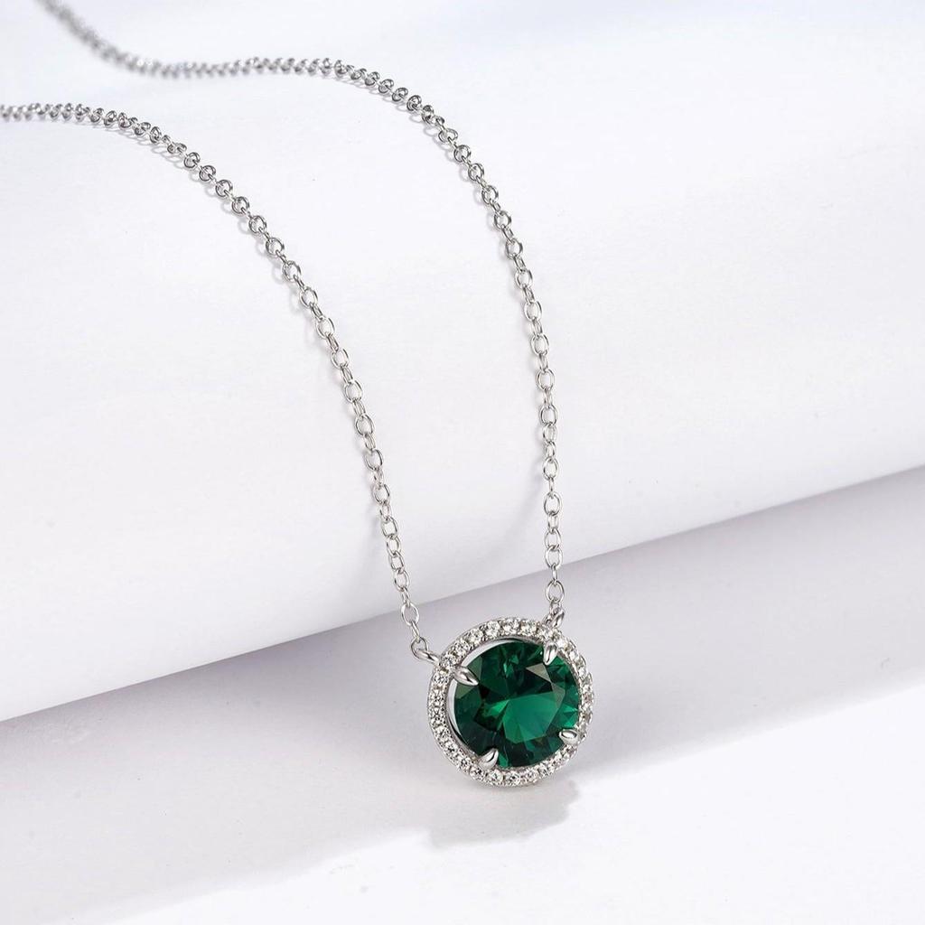 S925 Sterling Silver Women's Diamond and Cultured Emerald Pendant Necklace – Elegant for Daily Commute or Festival Gift
