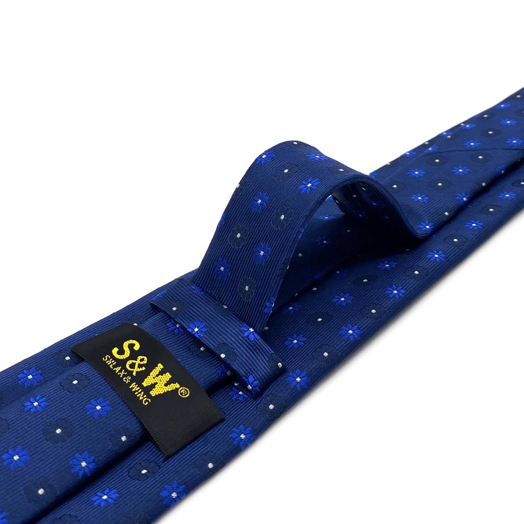 [S&W SHLAX&WING] Florales Dunkelblau Marine Herren Krawatte & Einstecktuch Set, Extralang 160cm