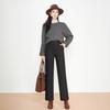 Women's Elegant Black High-Waisted Wide-Leg Fleece-Lined Trousers - Stylish Loose Fit, Winter Casual Wear