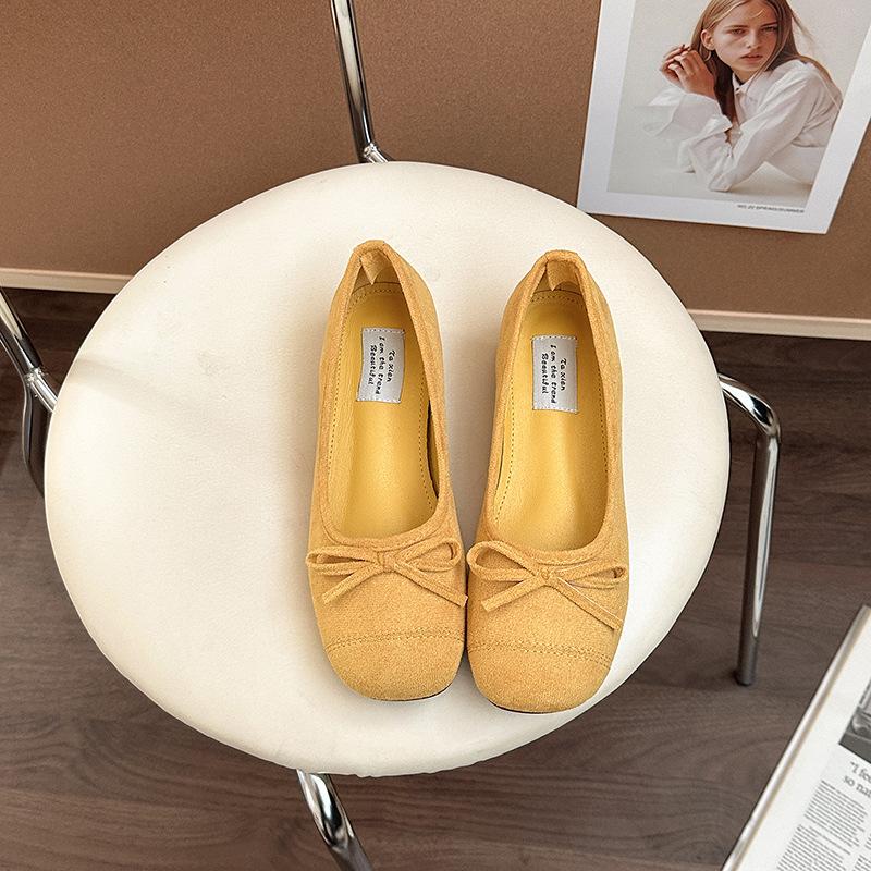 French retro flat-soled ballet shoes women's summer new suede commuting shallow mouth flat-soled single shoes soft-soled grandma shoes