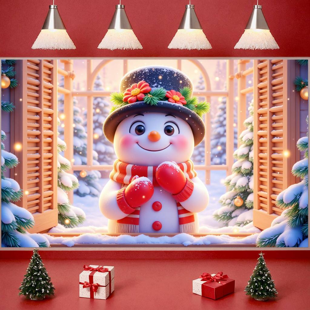 Snowman Banner Black Top Hat Christmas Decoration Banner Winter Banner Cute Snowman For Indoor Use Xmas Event Winter Celebration