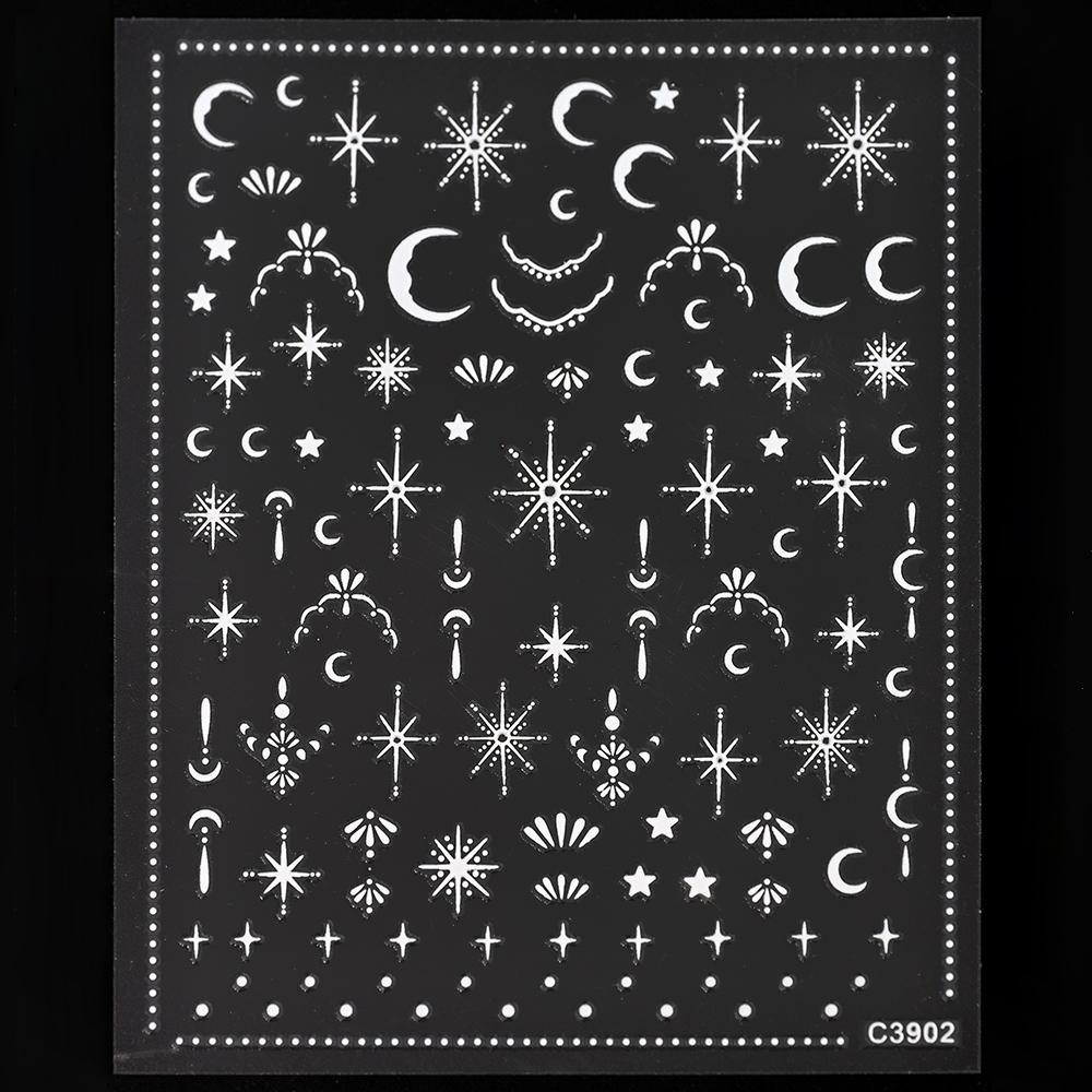 Black White Star 3D Nail Art Sticker Y2K Pentagram Self-Adhesive Decals Laser Shiny Glitters Starlight Manicure Ornaments Slider