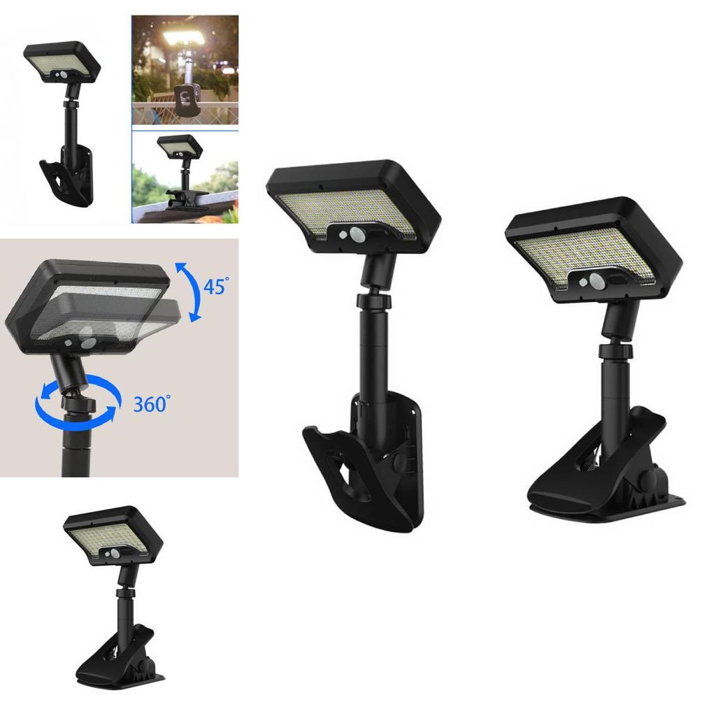 Solar Powered Led Clamp Light For Outdoor Garden Patio Lawn With Motion Sensor