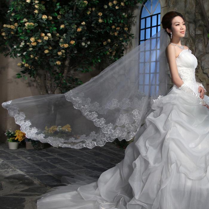 Bridal veil, 1.5 meters, white single-layer lace, computer lace lace, mesh veil, wedding dress