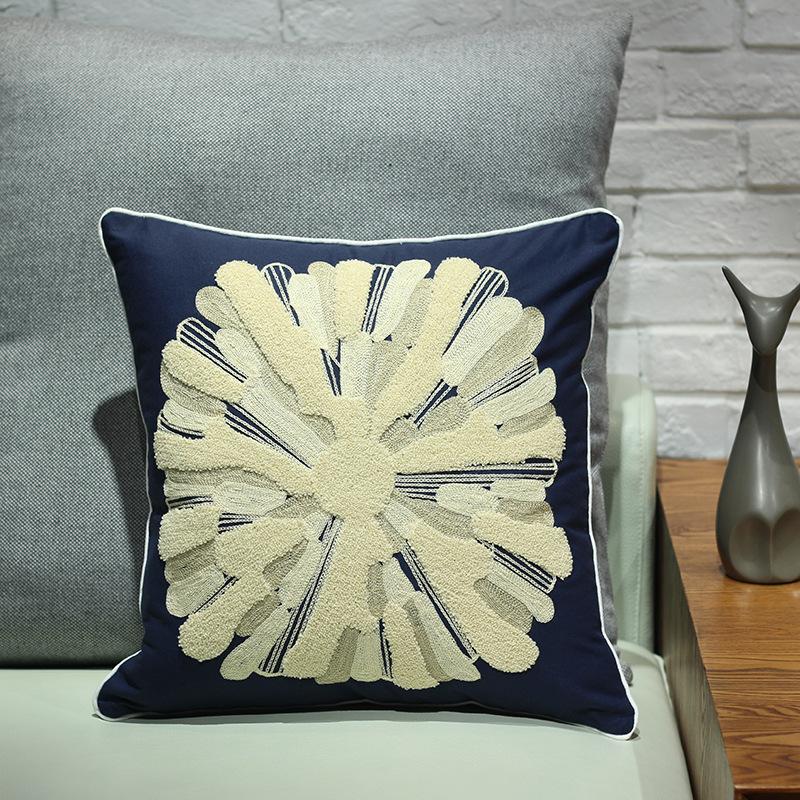 Embroidered Velvet Cushion Cover Nordic Yellow Cotton Soft Pillowcase American Style Room Sofa Pillowcase
