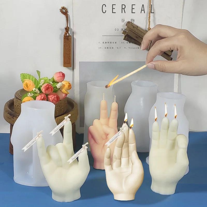 Silicone Candle Mold Creative Gesture Aromatherapy Candle Making Supplies Wax Mould Plaster Chocolate Soap Molds Home Decoration