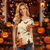 Women V Neck Short Sleeve Scrub Top with Halloween Print and Pockets for Work Uniform Comfortable Fit