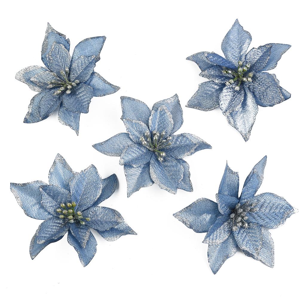

Christmas Poinsettia Flowers 15cm Small Floral Decorations for Tree and Wreath Made from Non Woven Fabric with Gold Trim