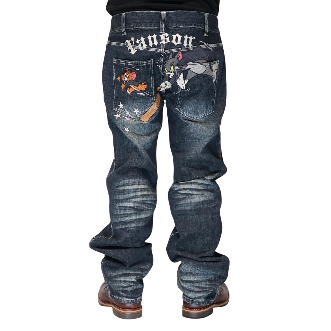 

Vanson Tom & Jerry Collaboration Men s Embroidered Jeans, Denim, TJV-2516, Indigo-36