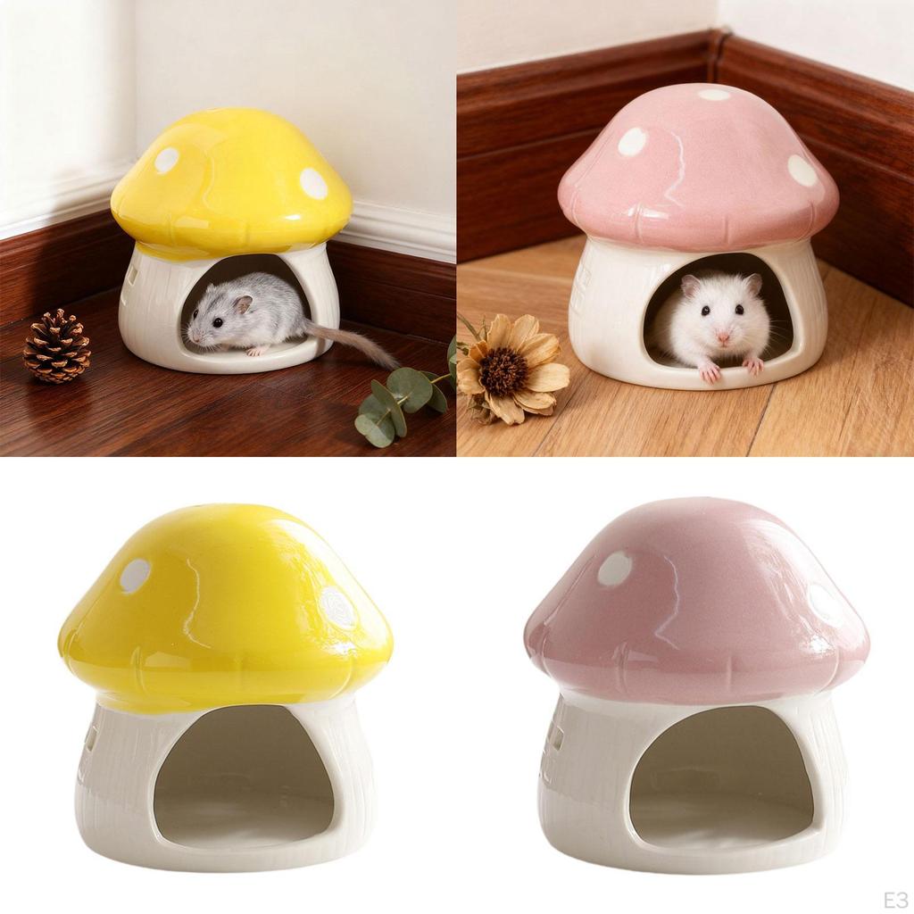 Ceramic Hamster House Guinea Pig Hideout Multipurpose Indoor Hideaway Mushroom Shaped for