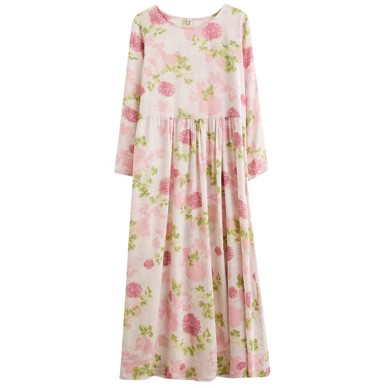 Autumn Literary Plus Size Loose Print Round Neck Long Sleeved Dress for Women Dresses